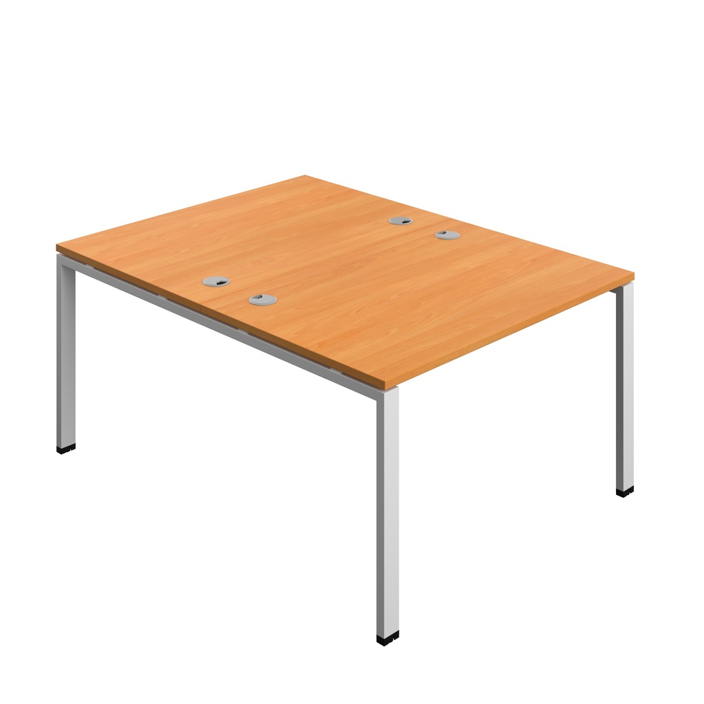 Synergy Bench With Cable Ports: 2 Person (Fsc) | Goal Post Leg | 1200 X 800 | Beech/Silver