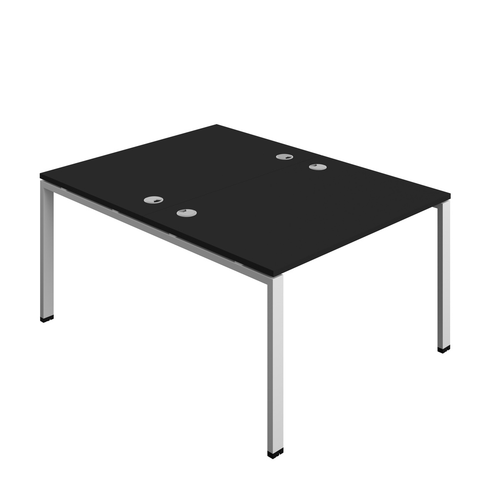 Synergy|2P Bench Desk|Cable Ports|Goal Post|1200X800|Black-Silver