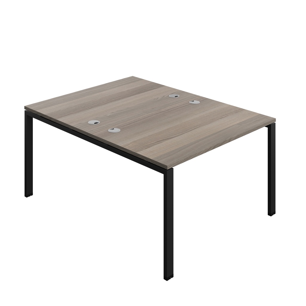 Synergy|2P Bench Desk|Cable Ports|Goal Post|1200X800|Grey Oak-Black