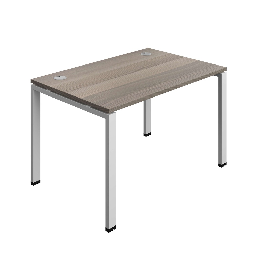 Synergy Bench With Cable Ports: 1 Person (Fsc) | Goal Post Leg | 1200 X 800 | Grey Oak/Silver