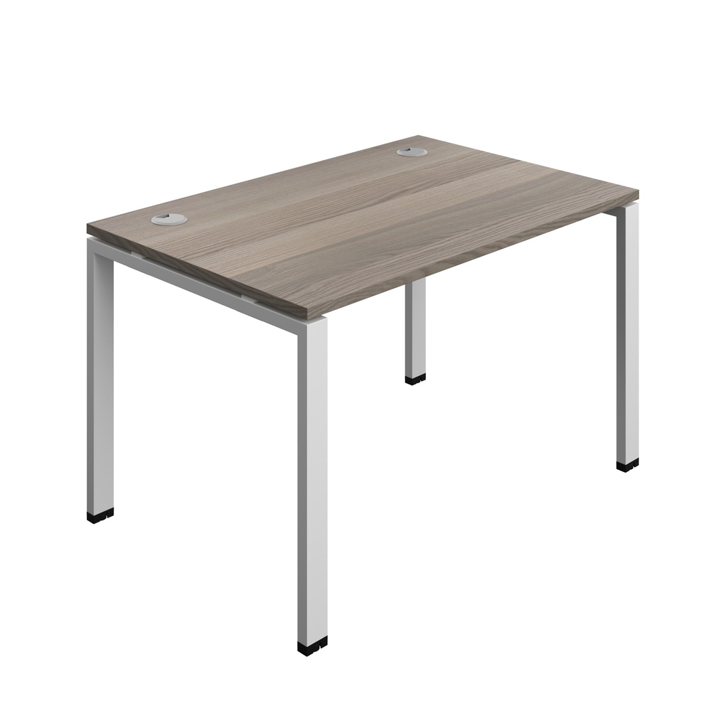Synergy|1P Bench Desk|Cable Ports|Goal Post|1200X800|Grey Oak-Silver