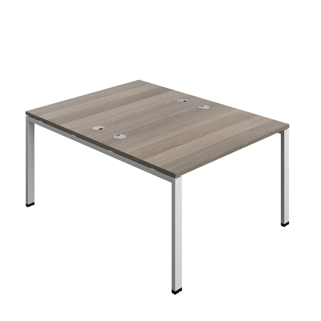 Synergy Bench With Cable Ports: 2 Person (Fsc) | Goal Post Leg | 1200 X 800 | Grey Oak/Silver
