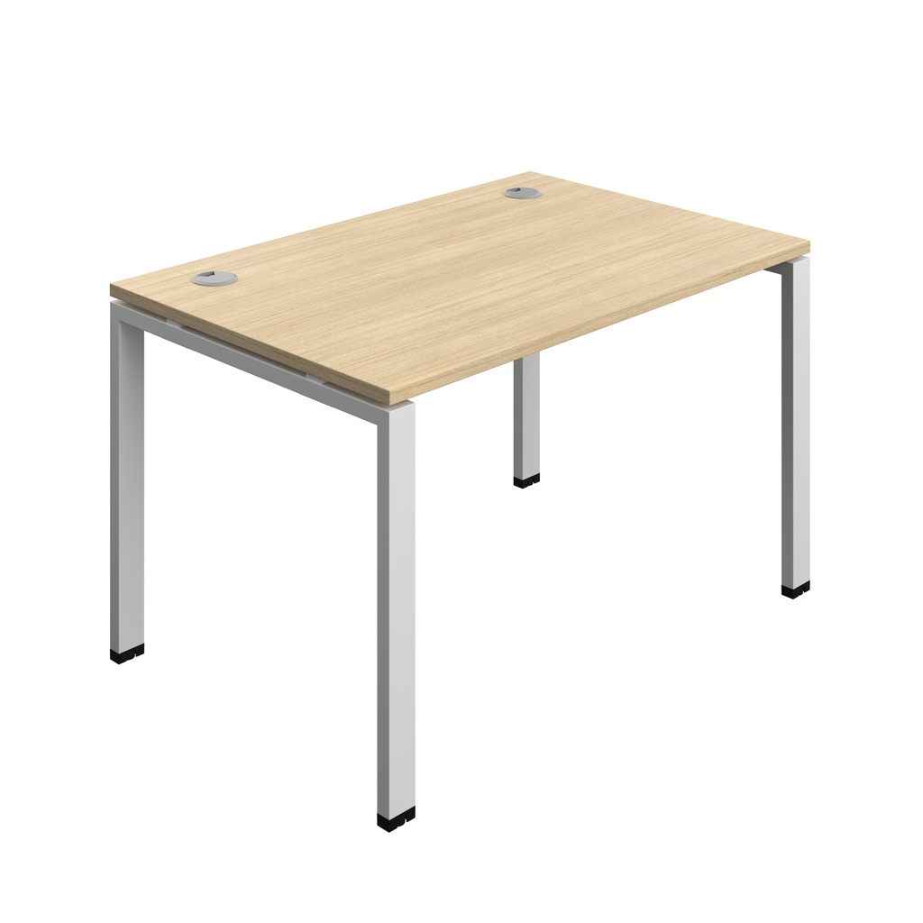 Synergy|1P Bench Desk|Cable Ports|Goal Post|1200X800|Nova Oak-Silver