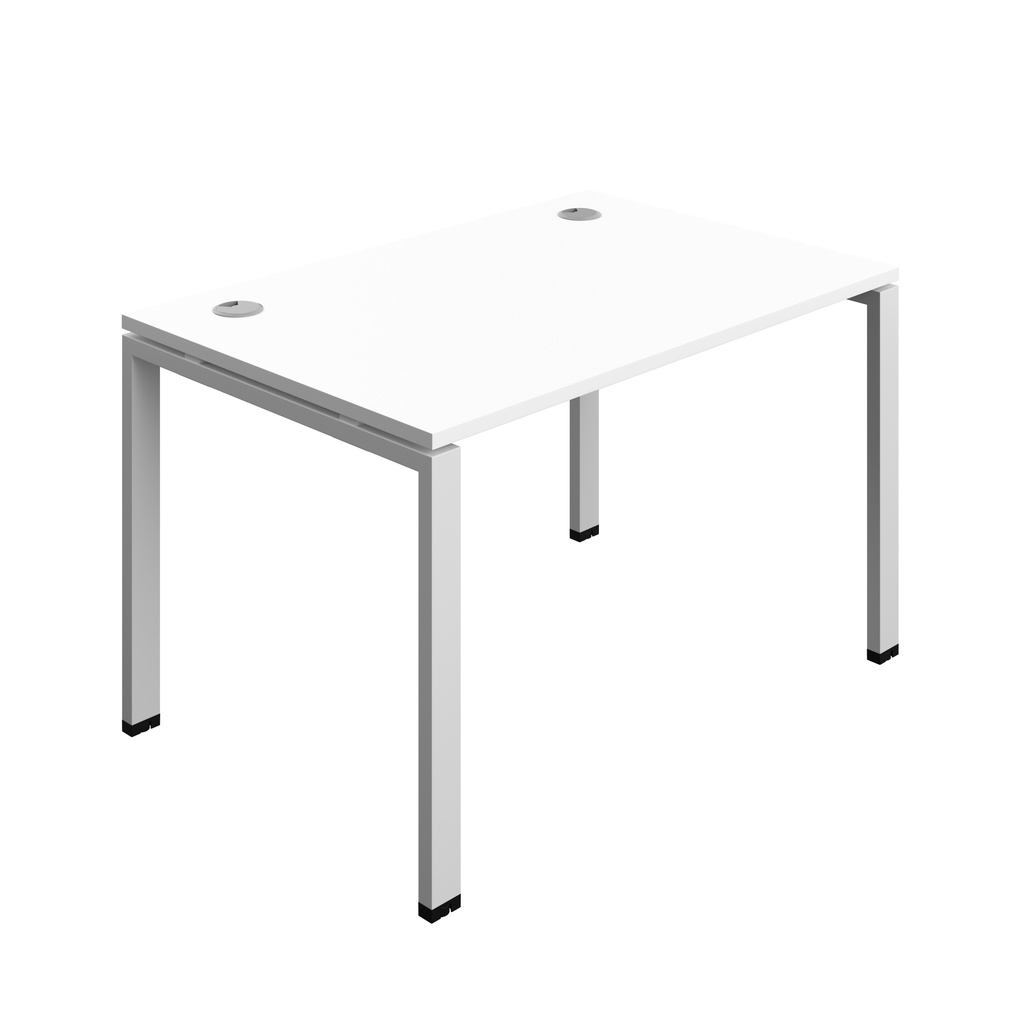 Synergy|1P Bench Desk|Cable Ports|Goal Post|1200X800|White-Silver