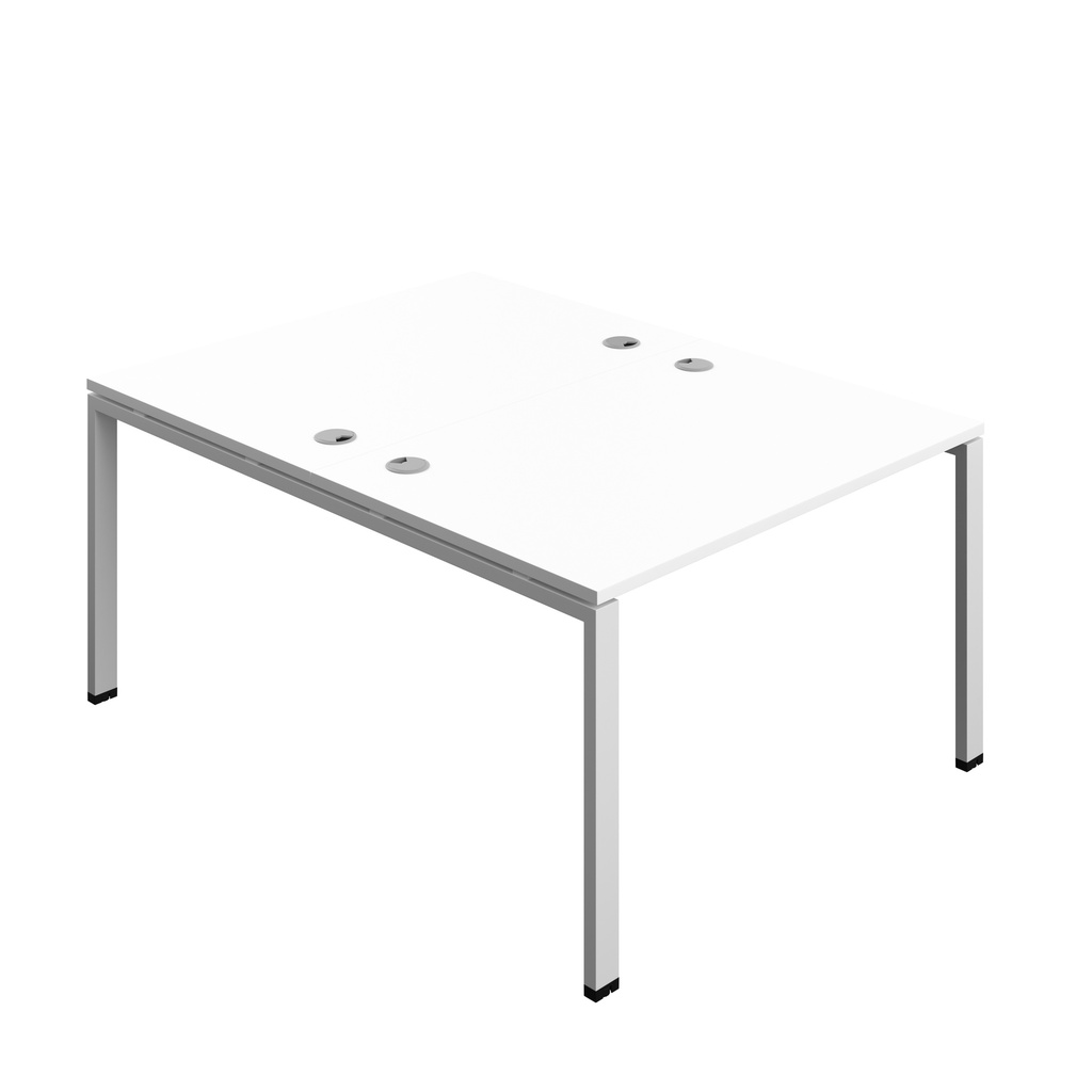 Synergy|2P Bench Desk|Cable Ports|Goal Post|1200X800|White-Silver
