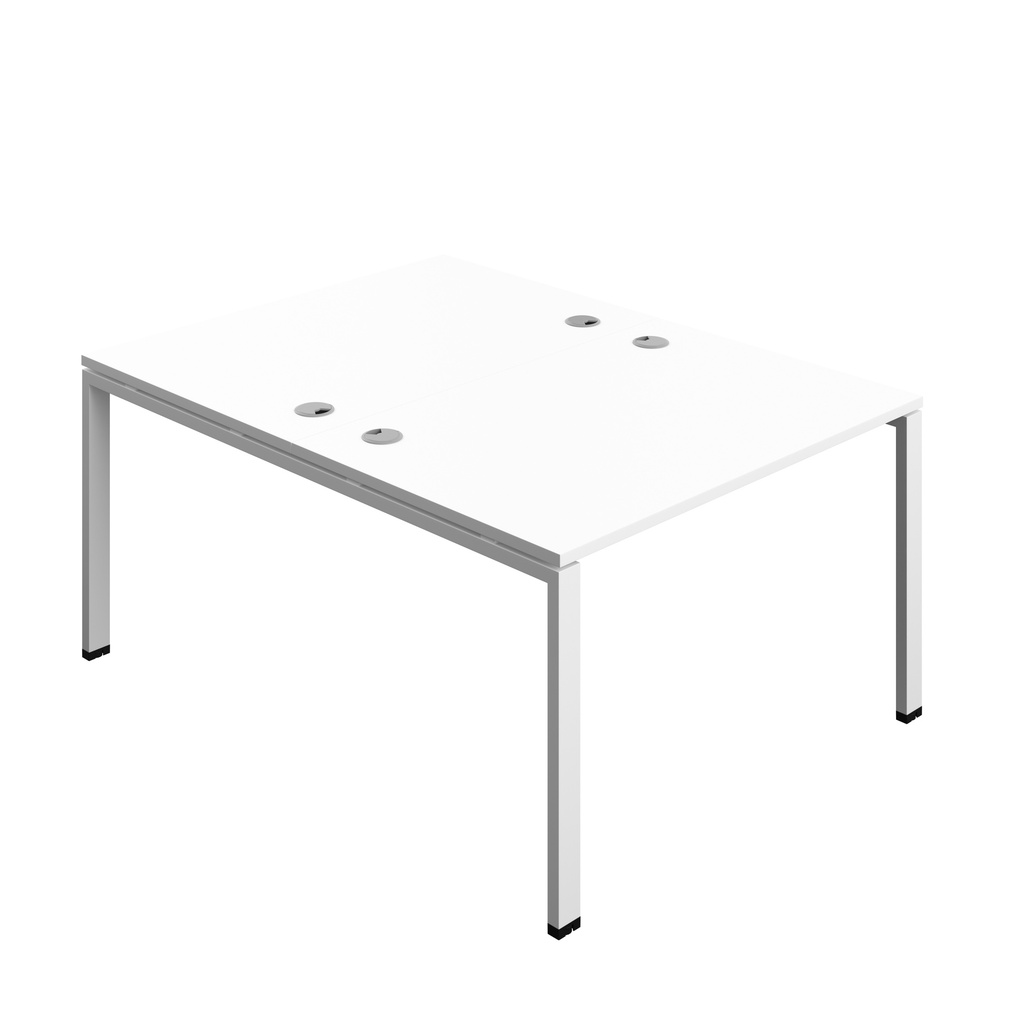 Synergy|2P Bench Desk|Cable Ports|Goal Post|1200X800|White-White