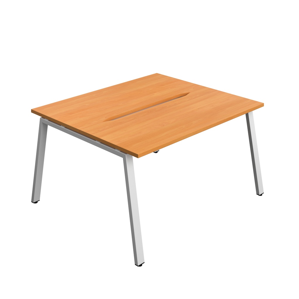 Synergy|2P Bench Desk|Cut Out|A-Frame|1400X600|Beech-Silver