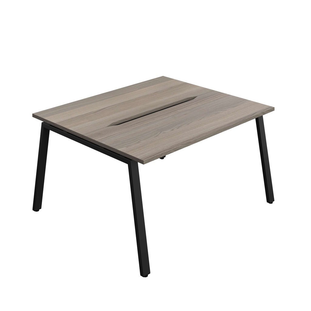 Synergy Bench With Cut Out: 2 Person (Fsc) | A-Frame Leg | 1400 X 600 | Grey Oak/Black