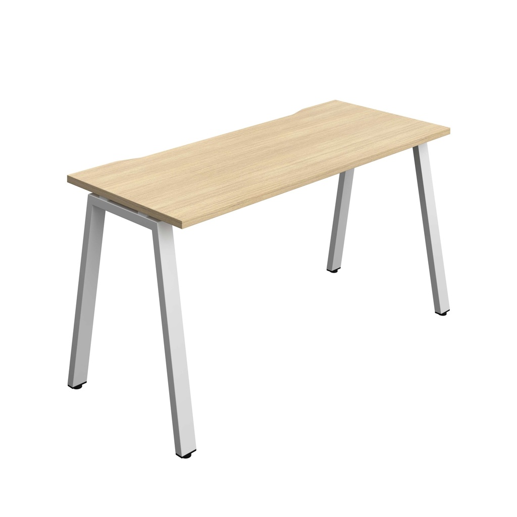 Synergy Bench With Cut Out: 1 Person (Fsc) | A-Frame Leg | 1400 X 600 | Nova Oak/Silver