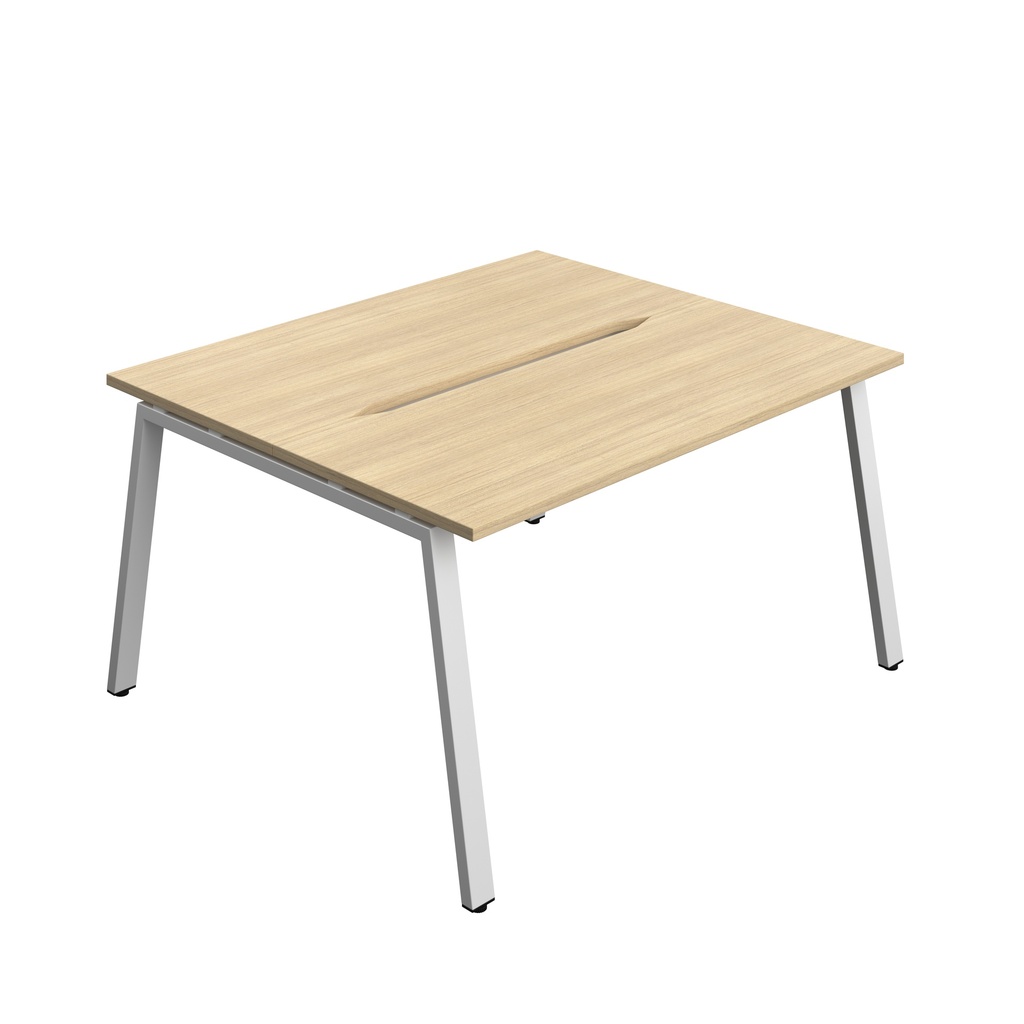 Synergy|2P Bench Desk|Cut Out|A-Frame|1400X600|Nova Oak-Silver