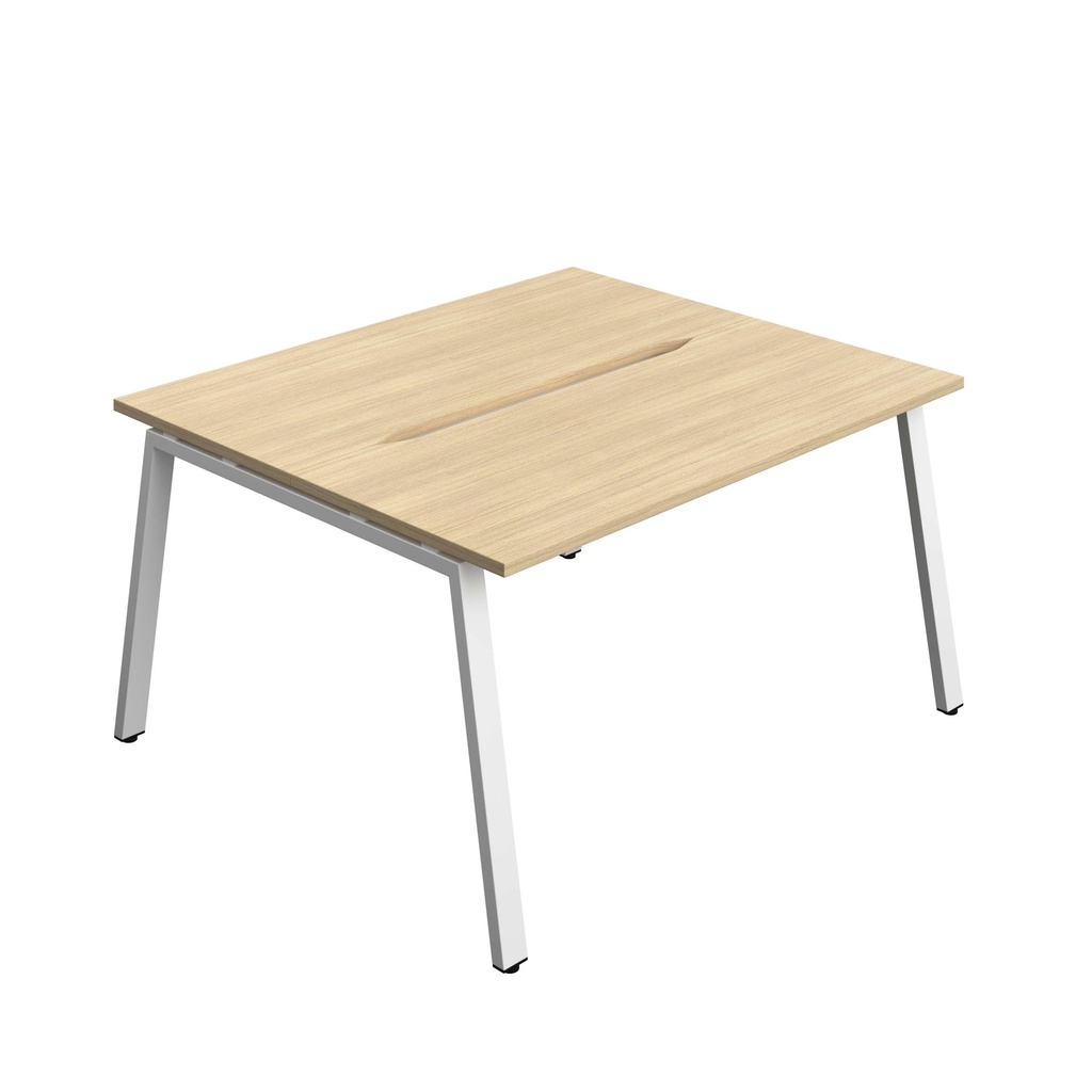 Synergy Bench With Cut Out: 2 Person (Fsc) | A-Frame Leg | 1400 X 600 | Nova Oak/White