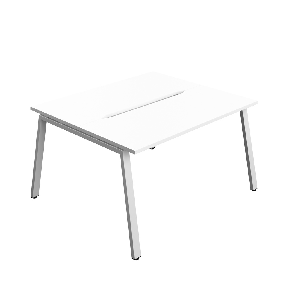 Synergy|2P Bench Desk|Cut Out|A-Frame|1400X600|White-Silver