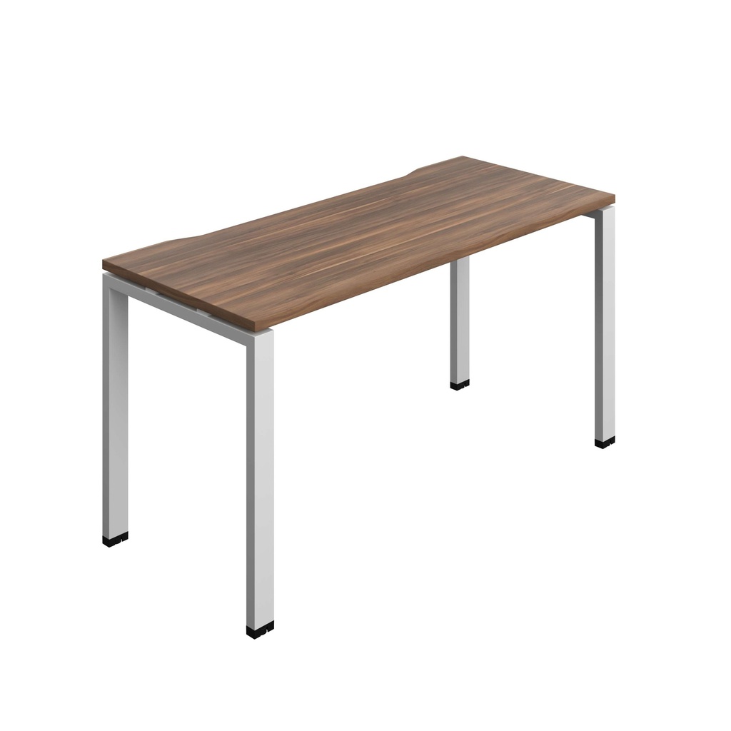 Synergy Bench With Cut Out: 1 Person (Fsc) | Goal Post Leg | 1400 X 600 | Dark Walnut/Silver