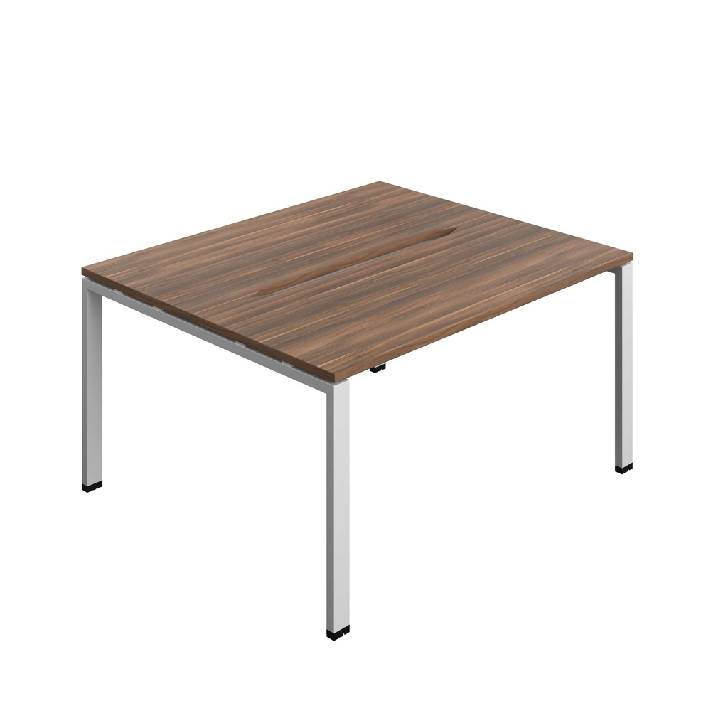 Synergy Bench With Cut Out: 2 Person (Fsc) | Goal Post Leg | 1400 X 600 | Dark Walnut/Silver