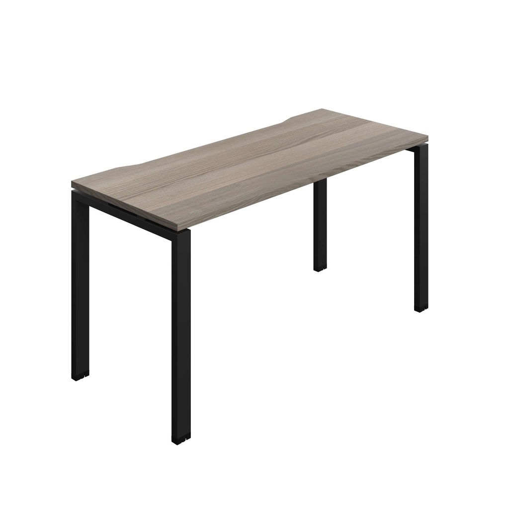 Synergy Bench With Cut Out: 1 Person (Fsc) | Goal Post Leg | 1400 X 600 | Grey Oak/Black