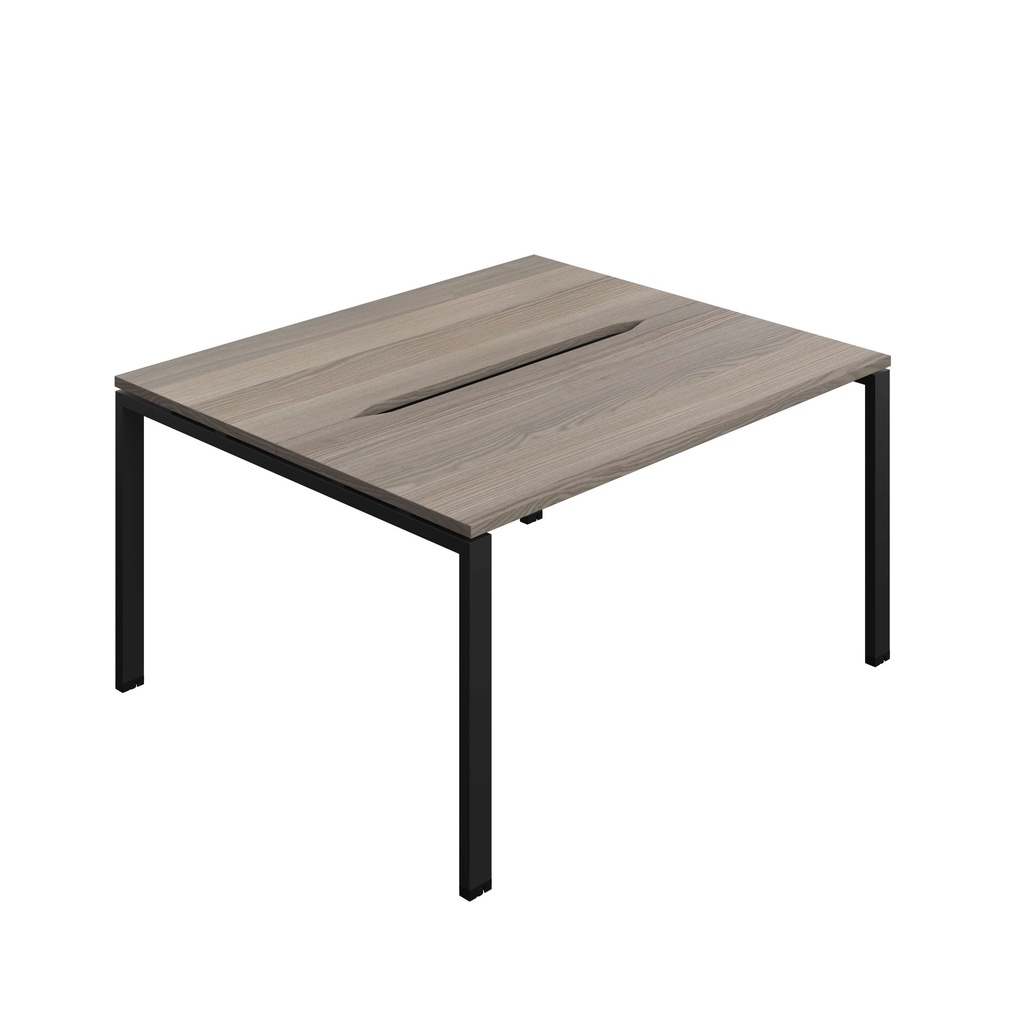 Synergy Bench With Cut Out: 2 Person (Fsc) | Goal Post Leg | 1400 X 600 | Grey Oak/Black