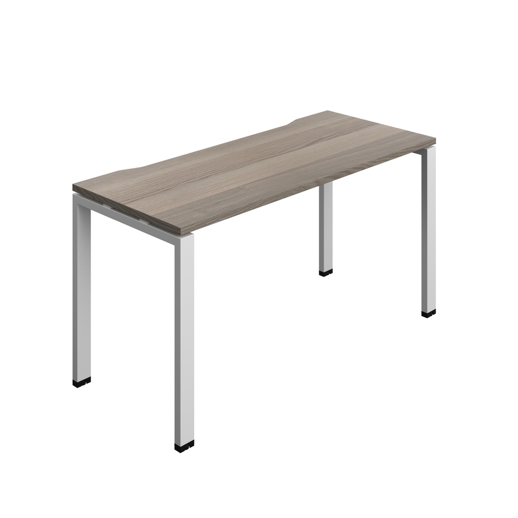 Synergy|1P Bench Desk|Cut Out|Goal Post|1400X600|Grey Oak-Silver