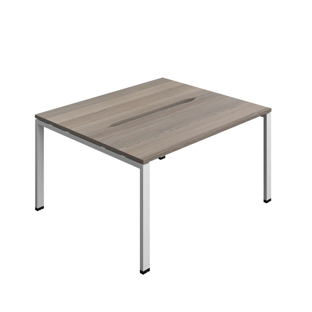 Synergy Bench With Cut Out: 2 Person (Fsc) | Goal Post Leg | 1400 X 600 | Grey Oak/Silver