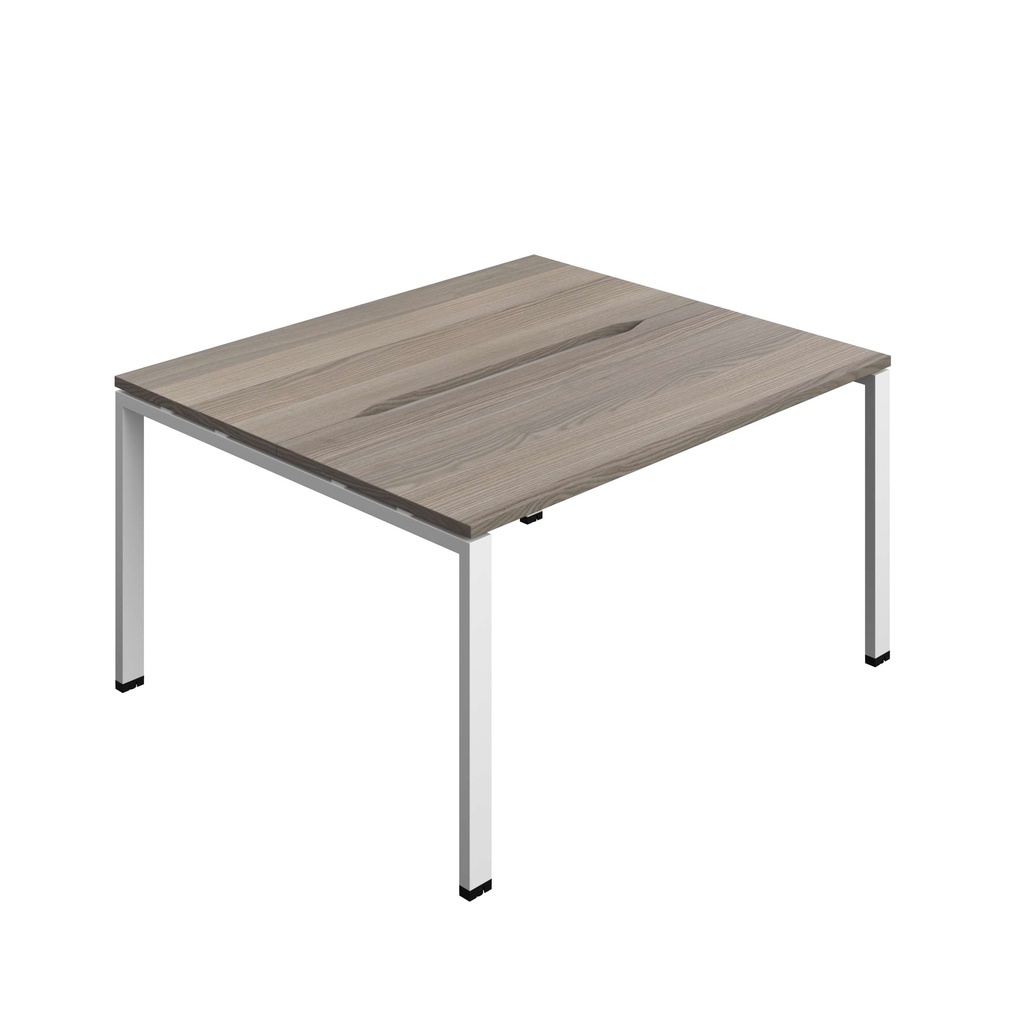 Synergy Bench With Cut Out: 2 Person (Fsc) | Goal Post Leg | 1400 X 600 | Grey Oak/White