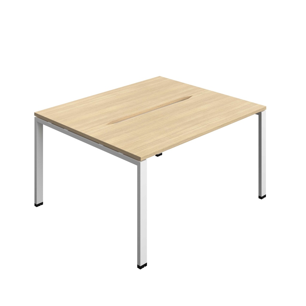 Synergy Bench With Cut Out: 2 Person (Fsc) | Goal Post Leg | 1400 X 600 | Nova Oak/White