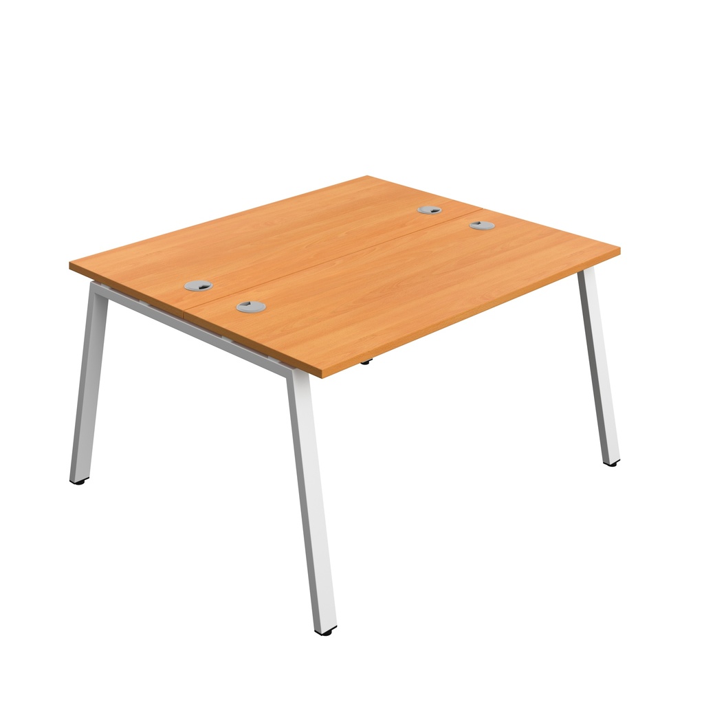 Synergy|2P Bench Desk|Cable Ports|A-Frame|1400X600|Beech-White