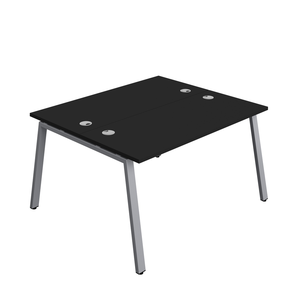 Synergy|2P Bench Desk|Cable Ports|A-Frame|1400X600|Black-Silver