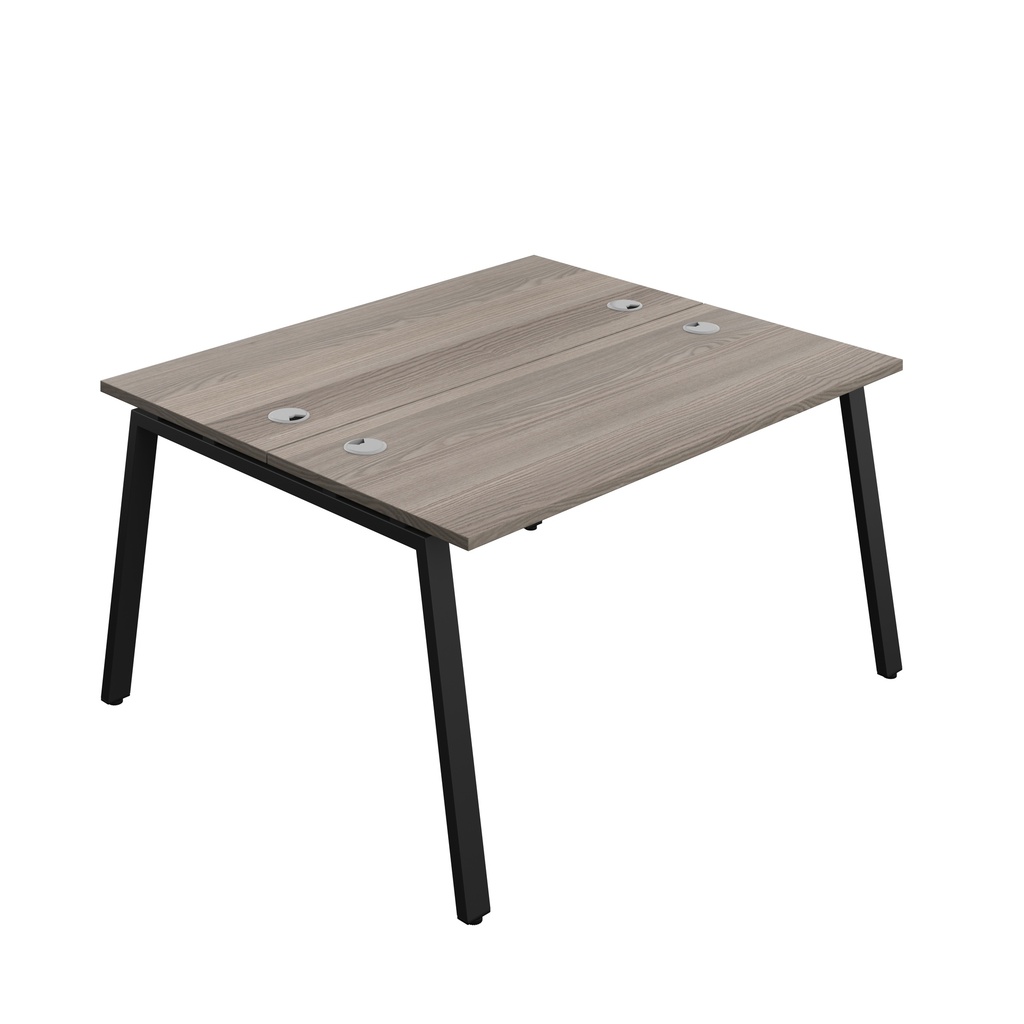 Synergy|2P Bench Desk|Cable Ports|A-Frame|1400X600|Grey Oak-Black