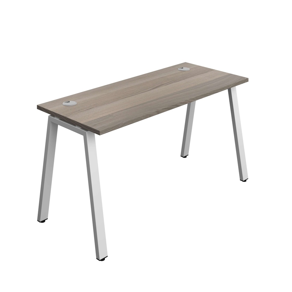Synergy Bench With Cable Ports: 1 Person (Fsc) | A-Frame Leg | 1400 X 600 | Grey Oak/Silver