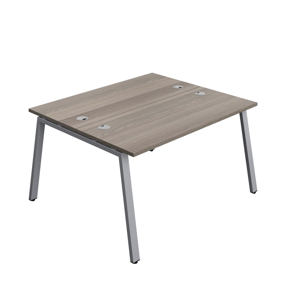 Synergy|2P Bench Desk|Cable Ports|A-Frame|1400X600|Grey Oak-Silver