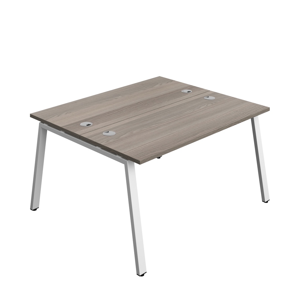 Synergy|2P Bench Desk|Cable Ports|A-Frame|1400X600|Grey Oak-White