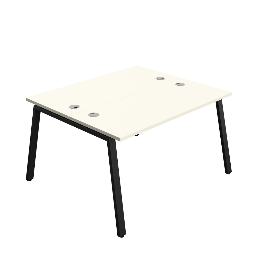 Synergy|2P Bench Desk|Cable Ports|A-Frame|1400X600|White-Black