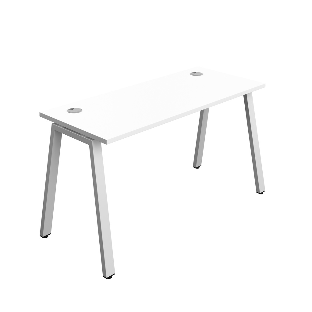 Synergy|1P Bench Desk|Cable Ports|A-Frame|1400X600|Grey Oak-White