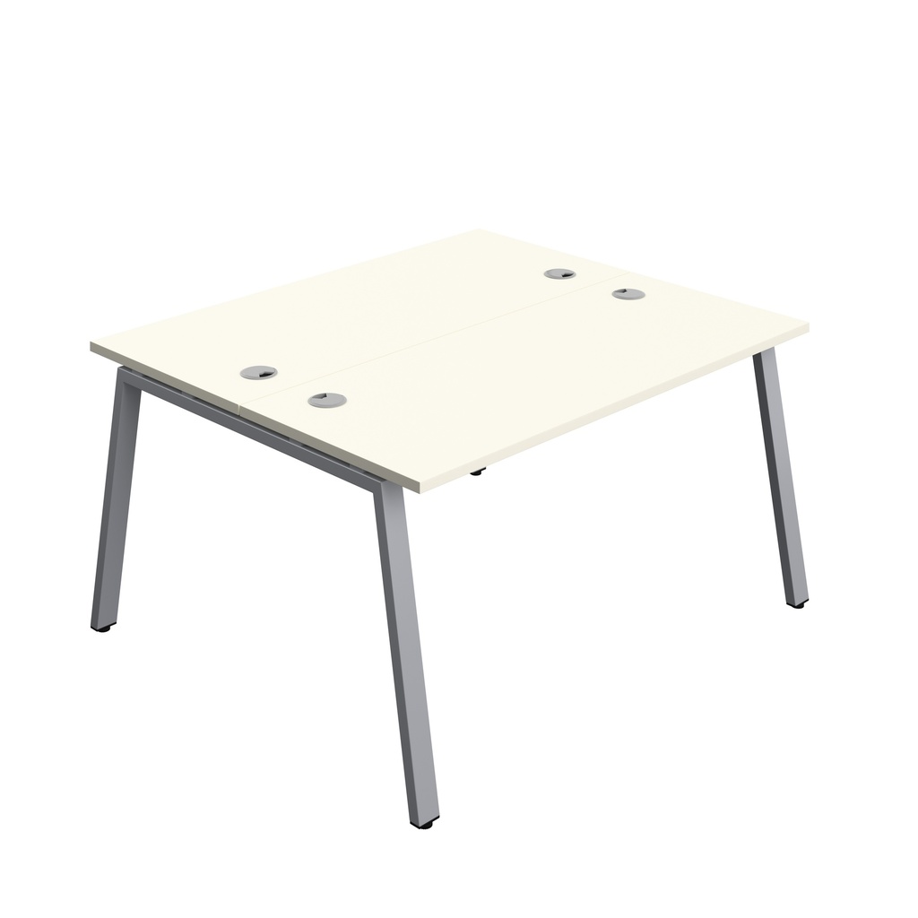 Synergy|2P Bench Desk|Cable Ports|A-Frame|1400X600|White-Silver