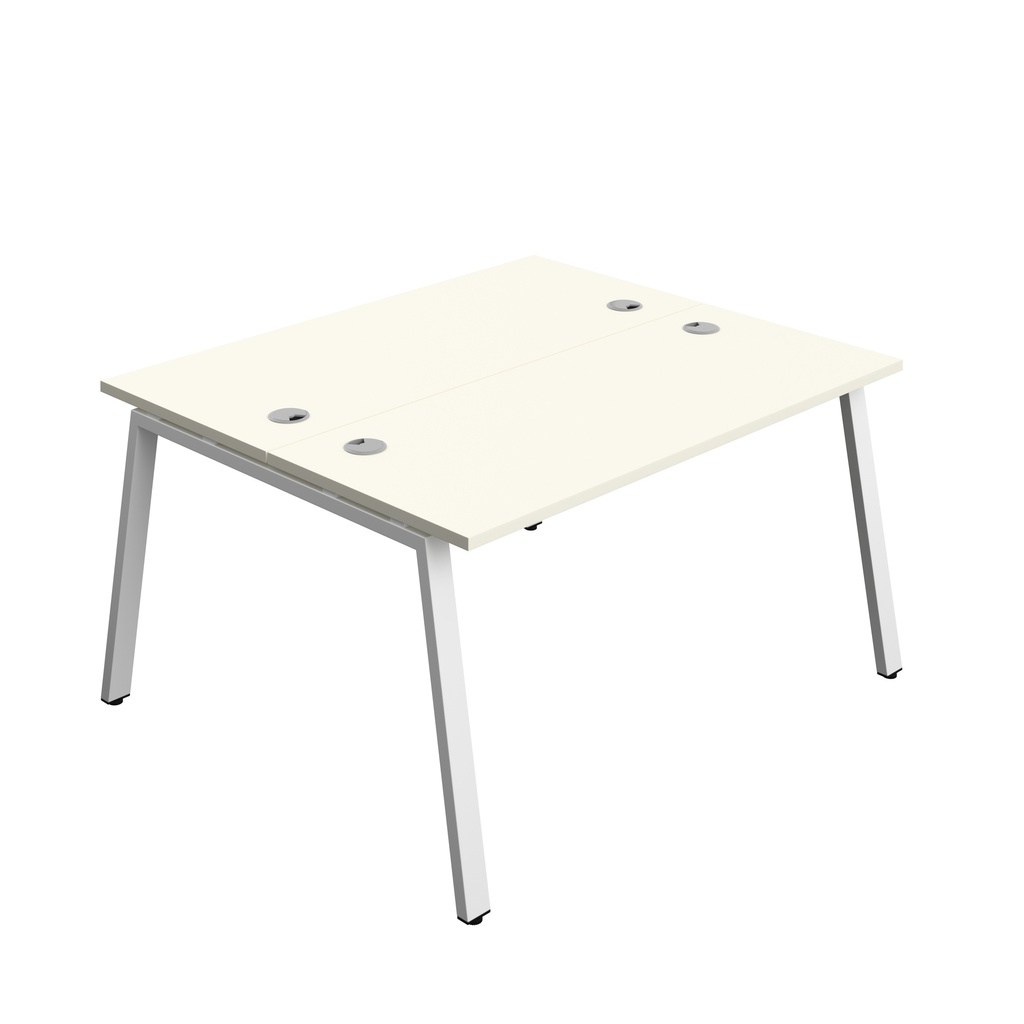 Synergy|2P Bench Desk|Cable Ports|A-Frame|1400X600|White-White