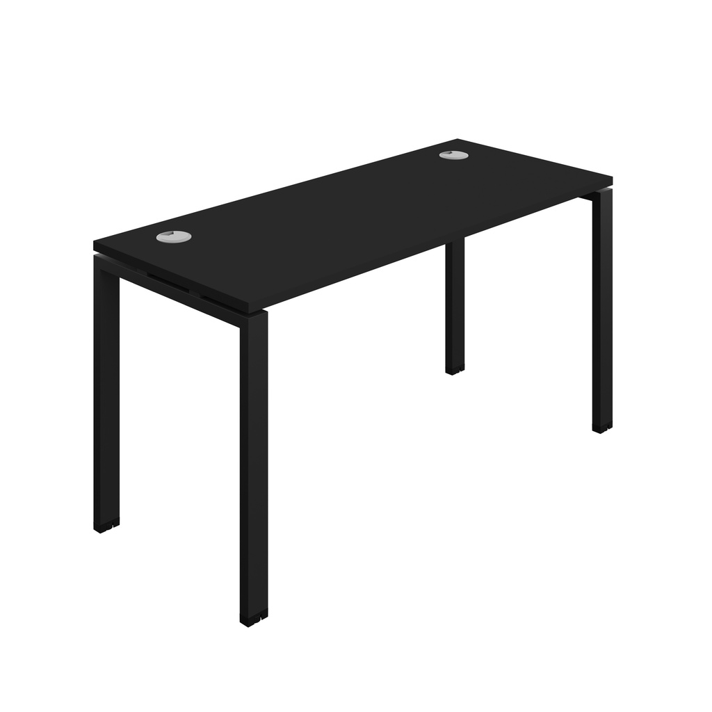 Synergy|1P Bench Desk|Cable Ports|Goal Post|1400X600|Black-Black