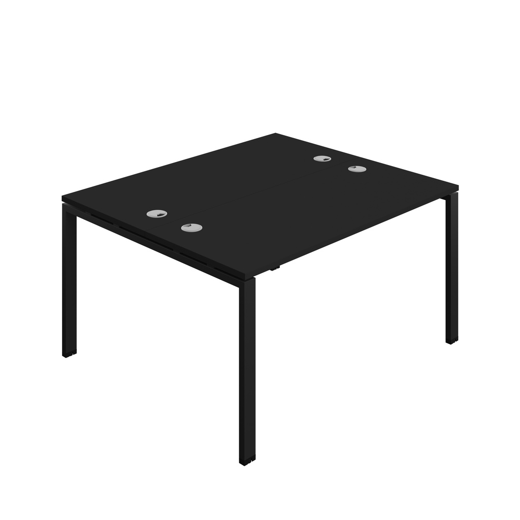 Synergy|2P Bench Desk|Cable Ports|Goal Post|1400X600|Black-Black