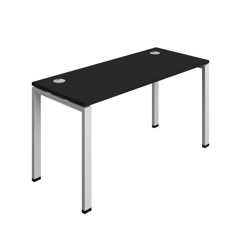 Synergy|1P Bench Desk|Cable Ports|Goal Post|1400X600|Black-Silver