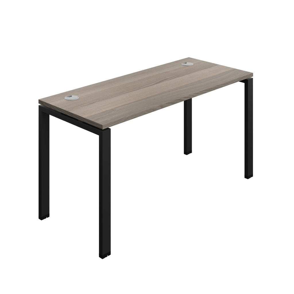 Synergy|1P Bench Desk|Cable Ports|Goal Post|1400X600|Grey Oak-Black