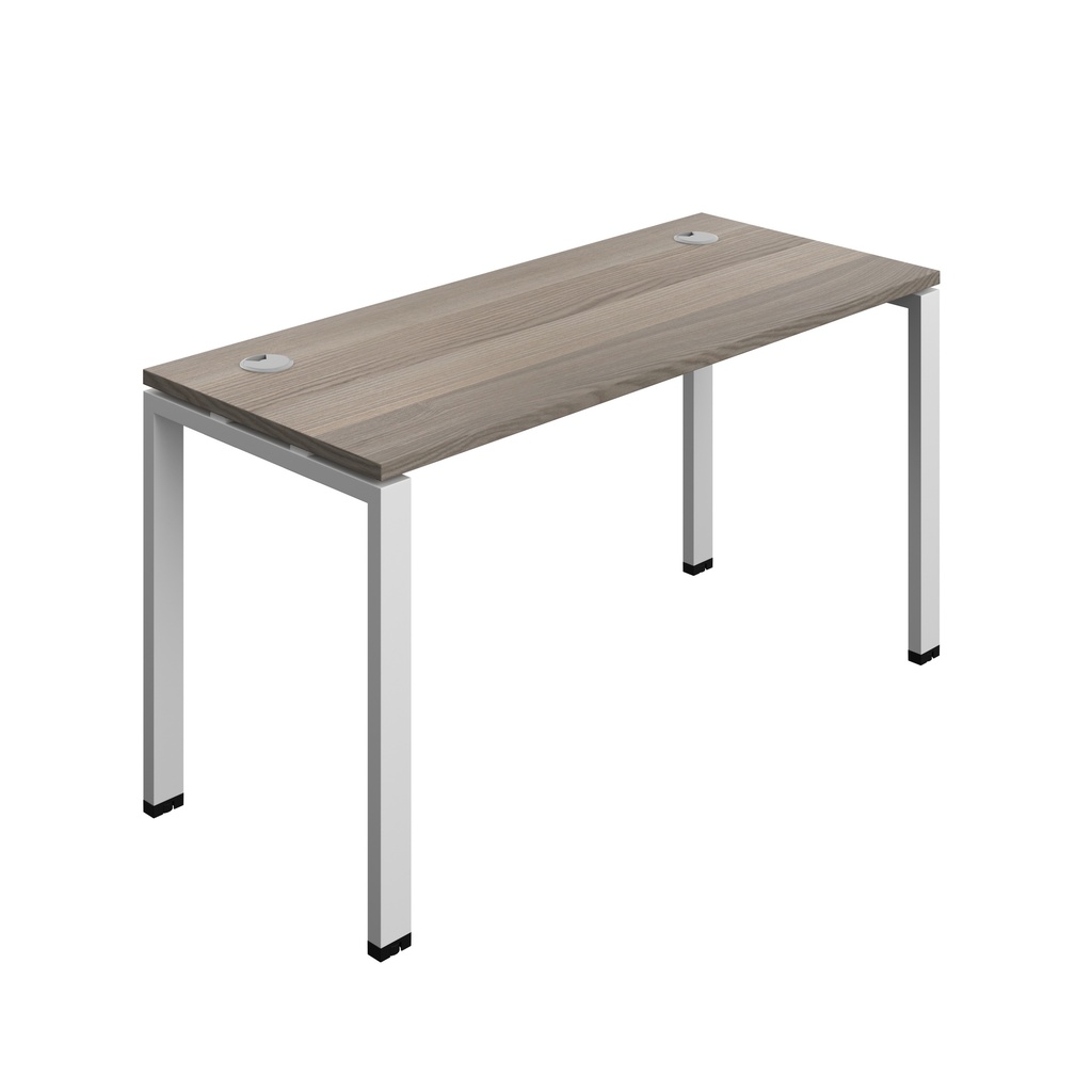 Synergy|1P Bench Desk|Cable Ports|Goal Post|1400X600|Grey Oak-Silver