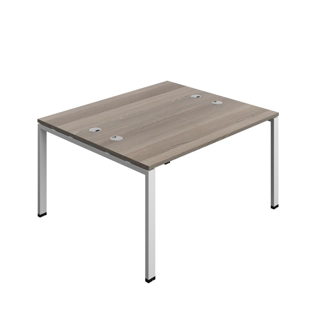 Synergy|2P Bench Desk|Cable Ports|Goal Post|1400X600|Grey Oak-Silver