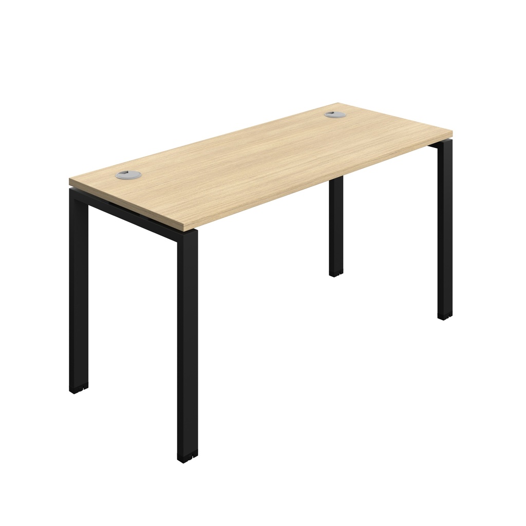 Synergy|1P Bench Desk|Cable Ports|Goal Post|1400X600|Nova Oak-Black