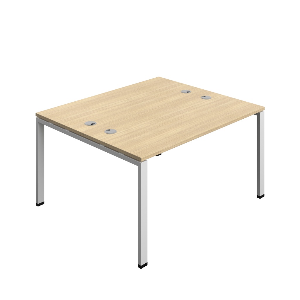 Synergy|2P Bench Desk|Cable Ports|Goal Post|1400X600|Nova Oak-Silver