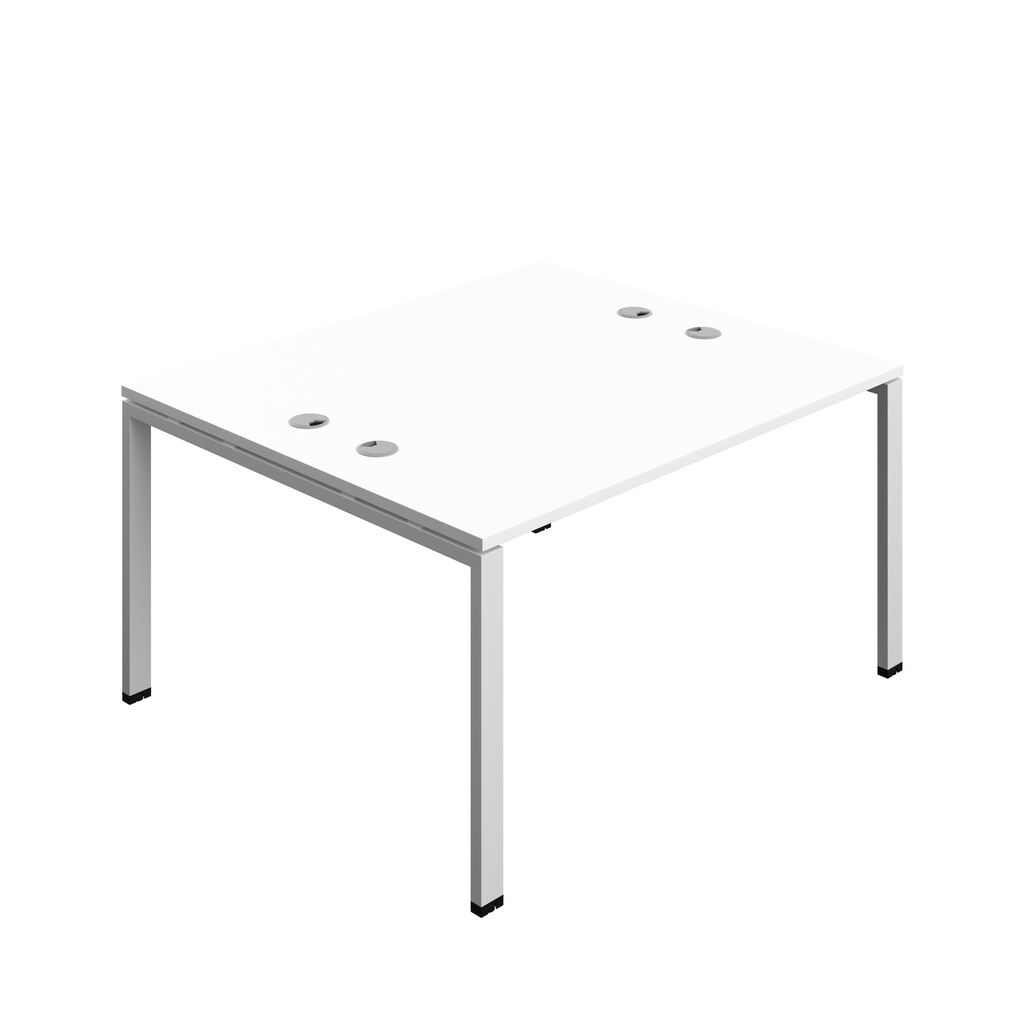 Synergy|2P Bench Desk|Cable Ports|Goal Post|1400X600|White-Silver