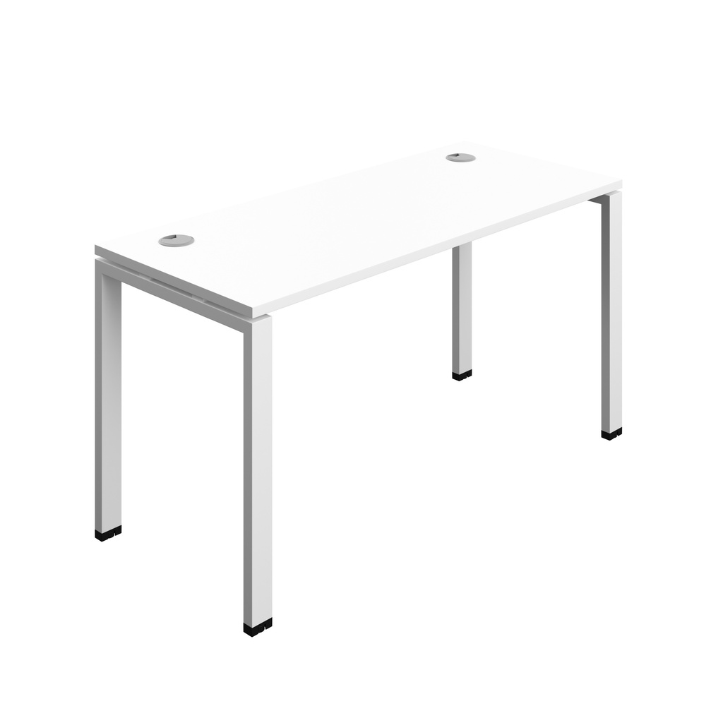 Synergy|1P Bench Desk|Cable Ports|Goal Post|1400X600|White-White
