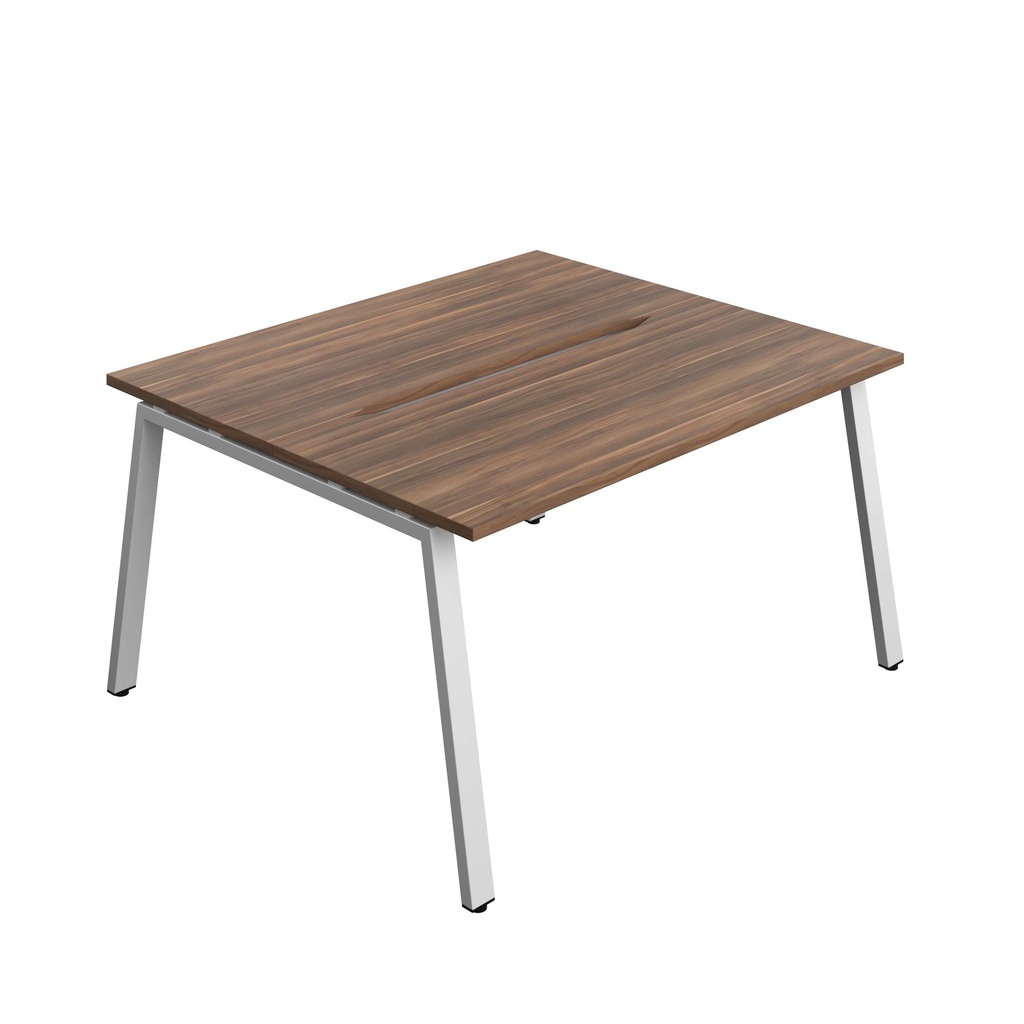 Synergy Bench With Cut Out: 2 Person (Fsc) | A-Frame Leg | 1400 X 700 | Dark Walnut/Silver