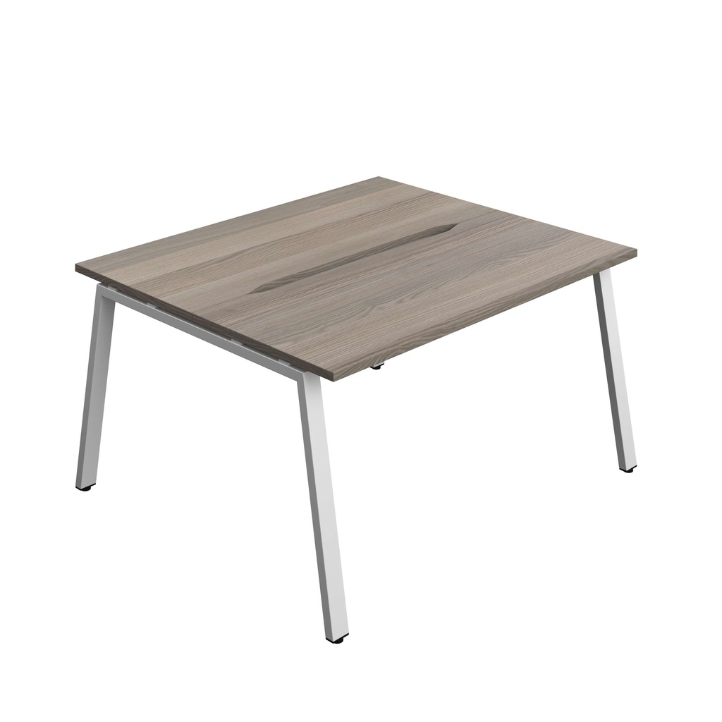 Synergy Bench With Cut Out: 2 Person (Fsc) | A-Frame Leg | 1400 X 700 | Grey Oak/Silver