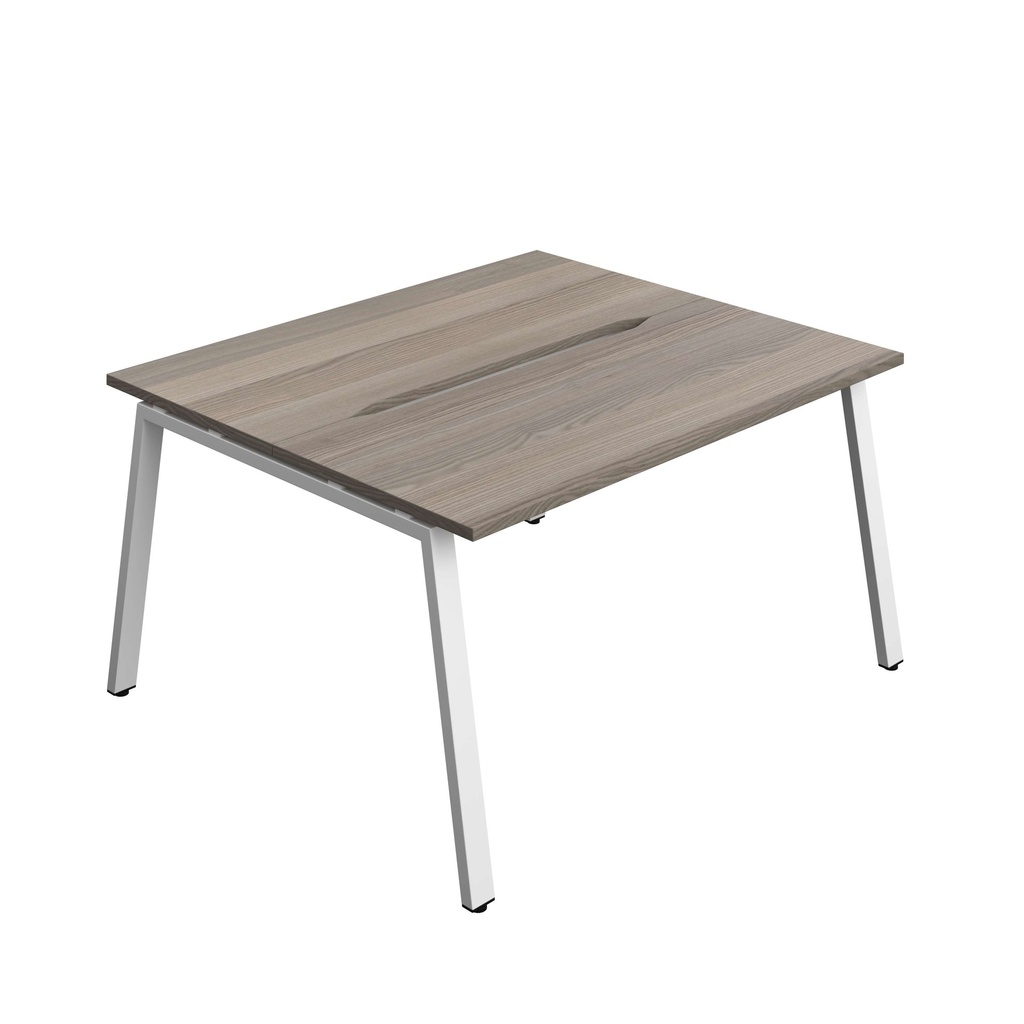 Synergy Bench With Cut Out: 2 Person (Fsc) | A-Frame Leg | 1400 X 700 | Grey Oak/White