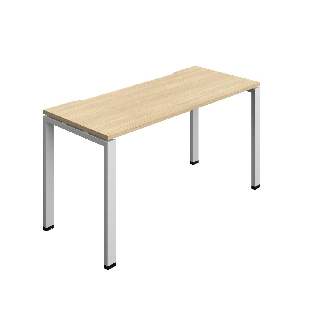 Synergy Bench With Cut Out: 1 Person (Fsc) | Goal Post Leg | 1400 X 700 | Nova Oak/Silver