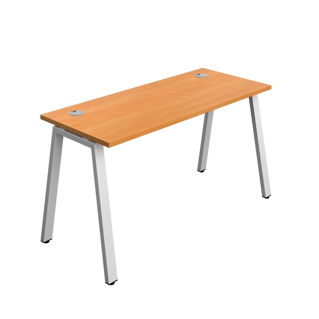 Synergy|1P Bench Desk|Cable Ports|A-Frame|1400X700|Beech-Silver