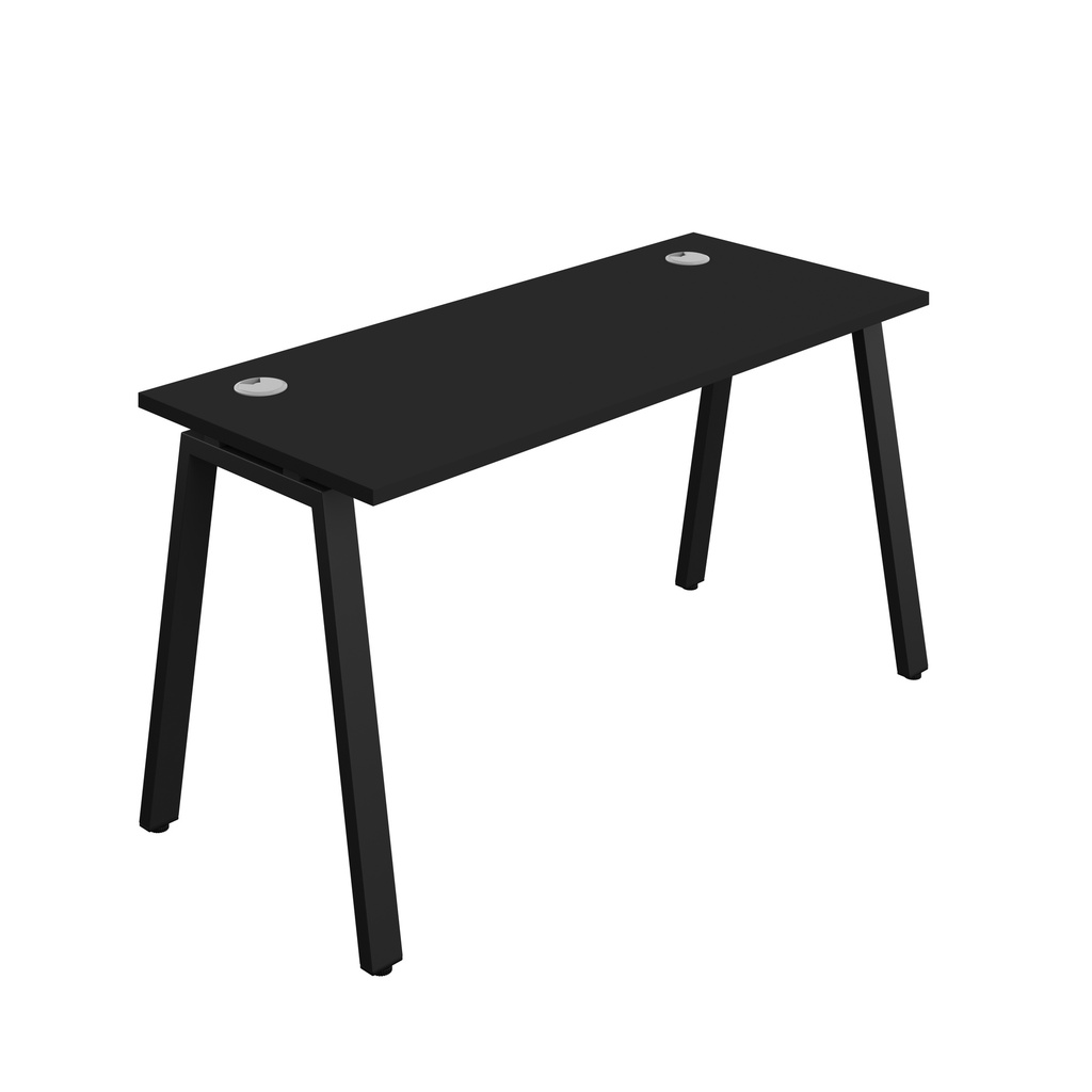 Synergy|1P Bench Desk|Cable Ports|A-Frame|1400X700|Black-Black